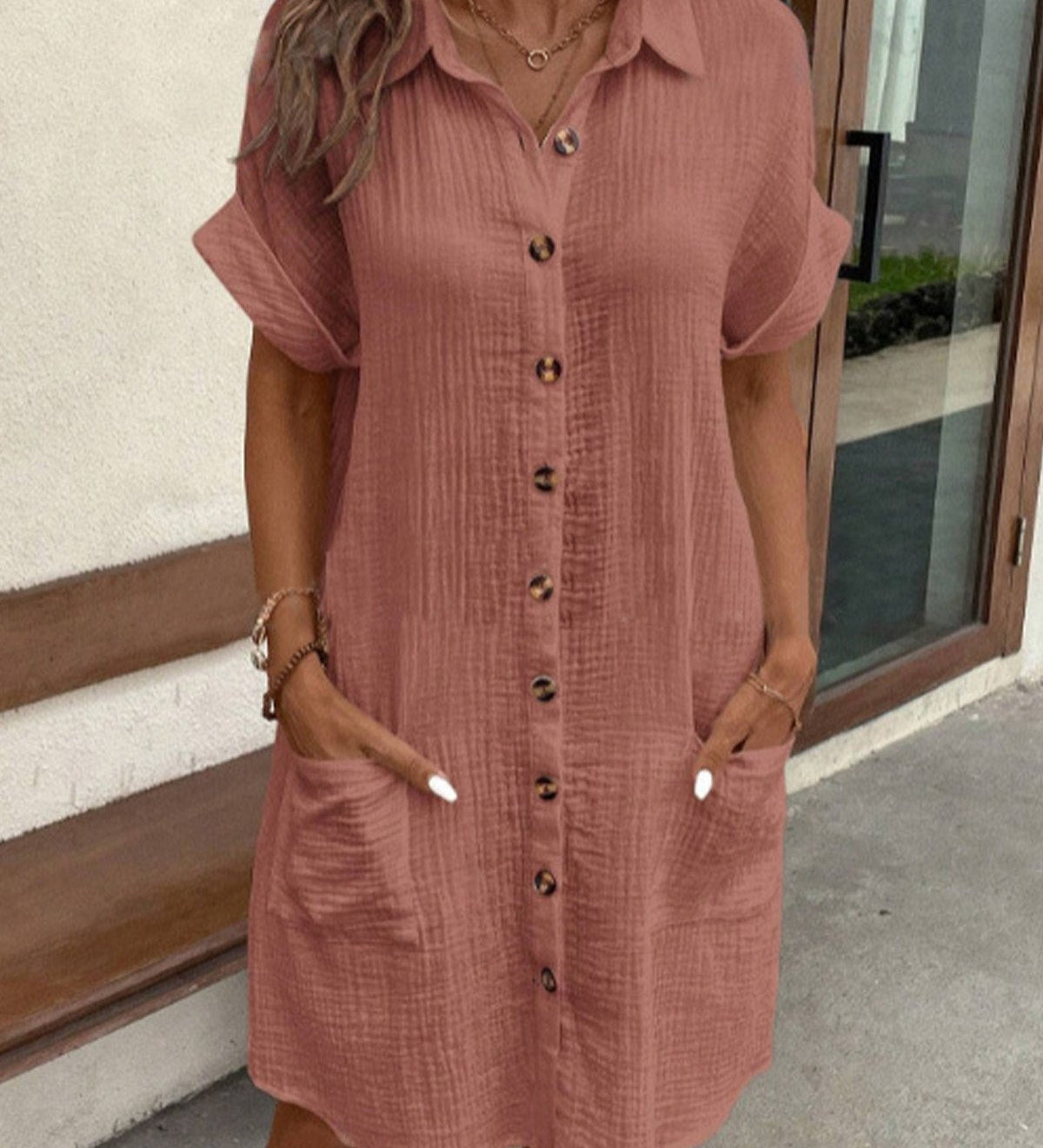 Leichtes Hemdblusenkleid aus Baumwolle mit Knopfleiste – Casual & Sommerlich