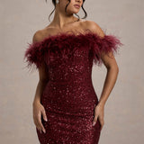 Sara | Pailletten-Minikleid mit Off-Shoulder Federbesatz