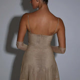 Anna| Glitzerndes Mini-Kleid mit Handschuhen