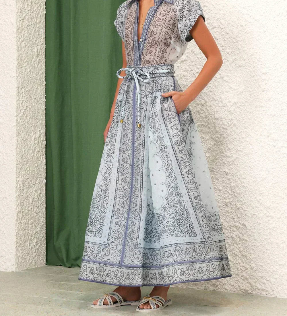 Zweiteiler-Set mit Bluse & Maxi-Rock im Paisley-Stil – Urban & Elegant