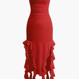 Sofia | Elegantes Bandeau-Maxikleid mit Volant-Details – Zeitlose Raffinesse