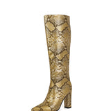 Eve | Goldene Stiefel mit Schlangenleder-Optik – Ein eleganter Hingucker