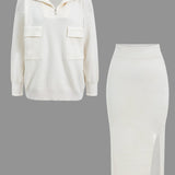 Lara | Zweiteiler-Set mit Oversized-Pullover & Schlitzrock