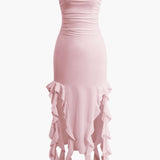 Sofia | Elegantes Bandeau-Maxikleid mit Volant-Details – Zeitlose Raffinesse