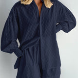 Leichter Zweiteiler aus Baumwollmix – Oversize Bluse & Shorts für Damen