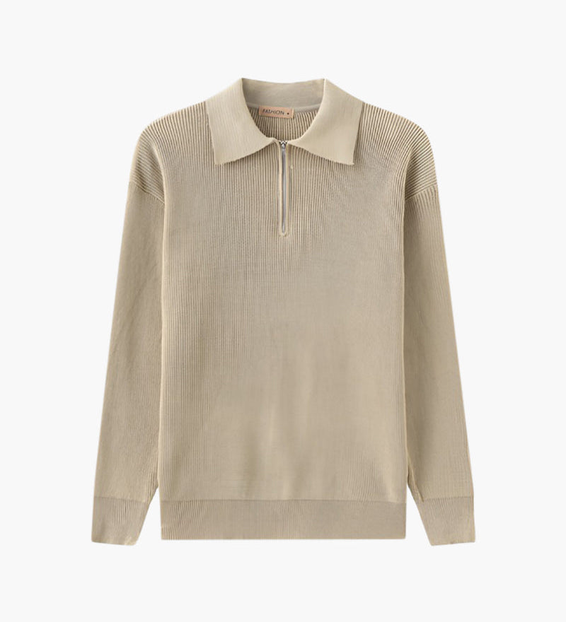 Aaron | Cozy halbem Reißverschluss Herren Gerippt Strickpullover mit Polokragen