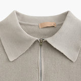 Aaron | Cozy halbem Reißverschluss Herren Gerippt Strickpullover mit Polokragen