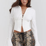 Annalena | Trendiges Weißes Langarm-Schnür-Corsett-Top