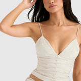 Karla | Weißes veganes Lederkorsett mit drapiertem Midirock für Frauen