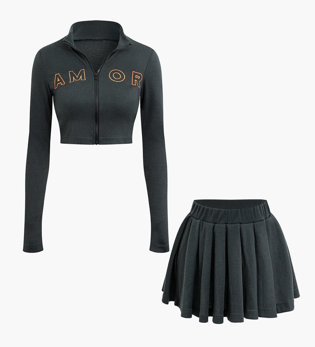 Ina | Sportliches Zweiteiler-Set mit Zip-Jacke & Plissee-Rock