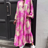 Maxikleid mit Print, Volantärmeln & Stehkragen – Stilvoll & Luftig