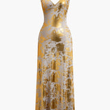 Abendkleid mit Spaghettiträgern und gold-schimmerndem Rock für Damen