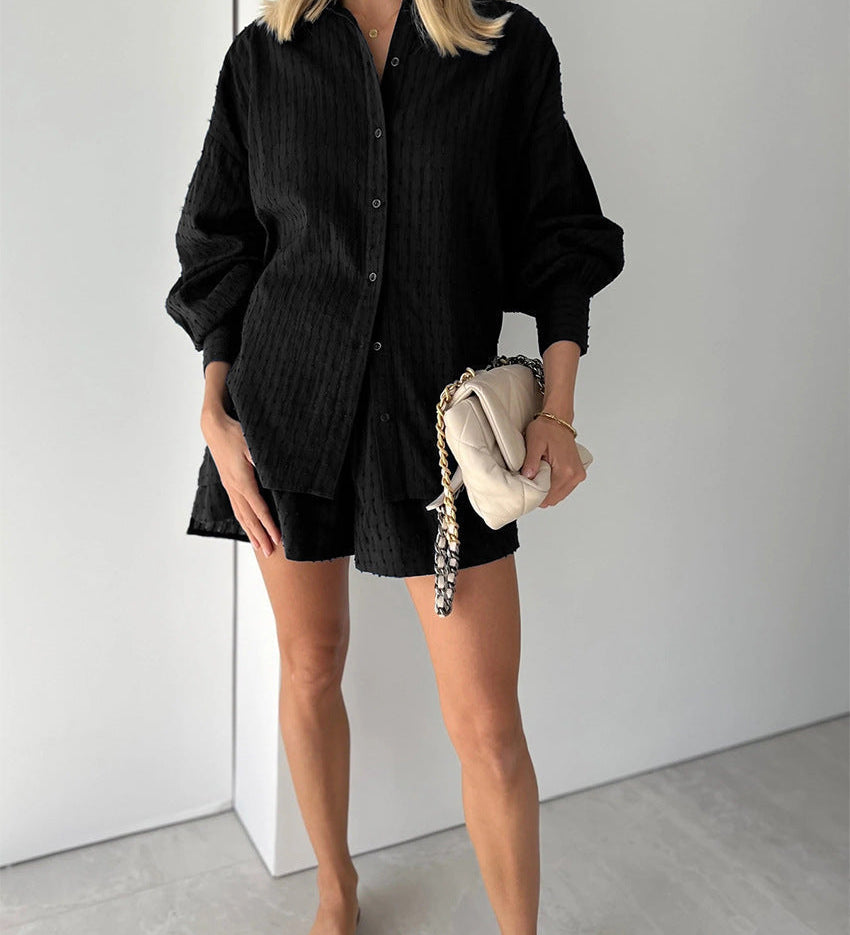 Leichter Zweiteiler aus Baumwollmix – Oversize Bluse & Shorts für Damen