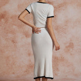 Kira | Feminines Strick-Zweiteiler-Set mit Knopf-Top & Plisseerock