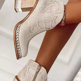 Elisa | Western-Stiefeletten in Nude mit Blockabsatz & Nieten