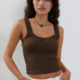 Lea | Romantisches Ripp-Tanktop mit Spitzenbesatz