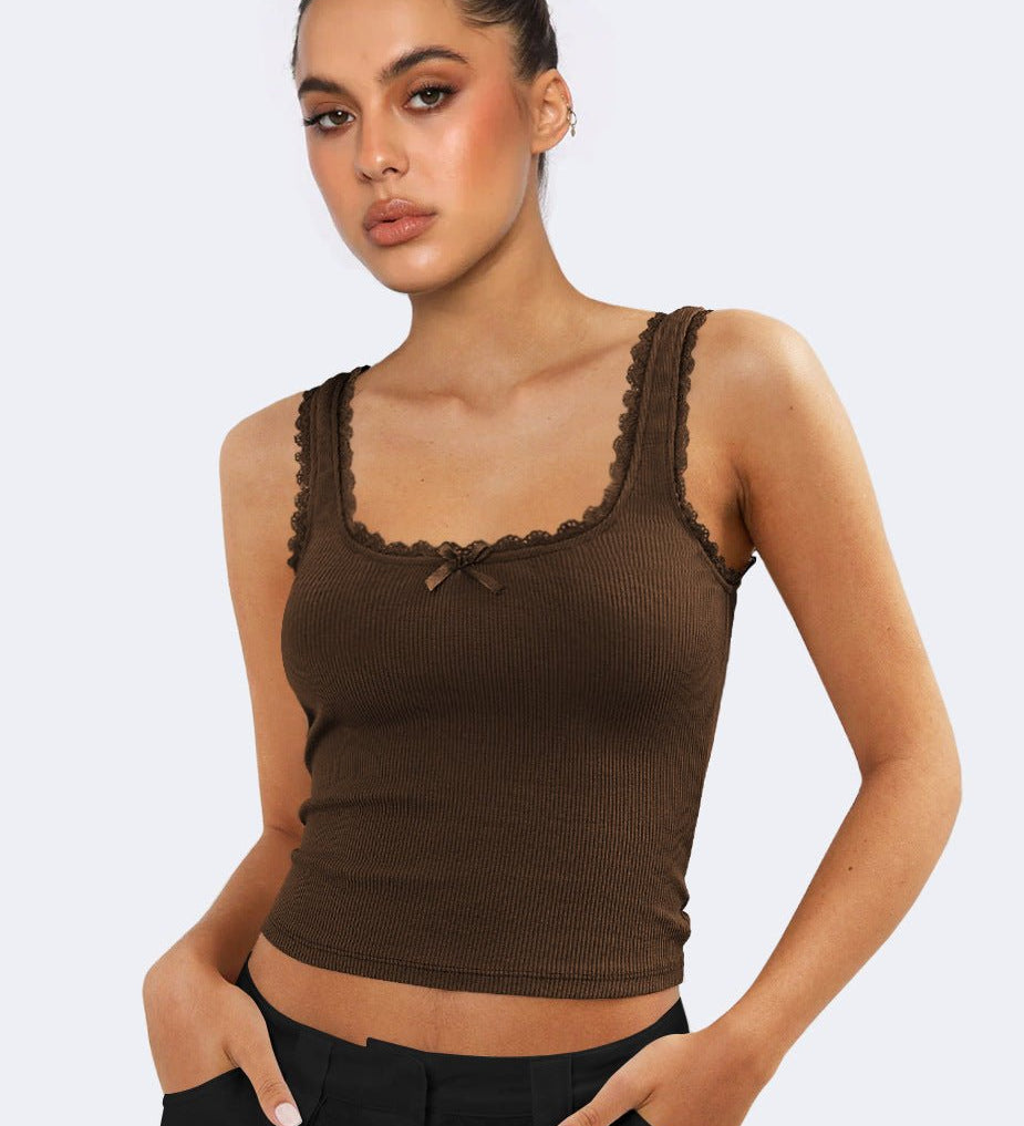 Lea | Romantisches Ripp-Tanktop mit Spitzenbesatz