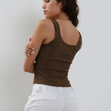 Lea | Romantisches Ripp-Tanktop mit Spitzenbesatz