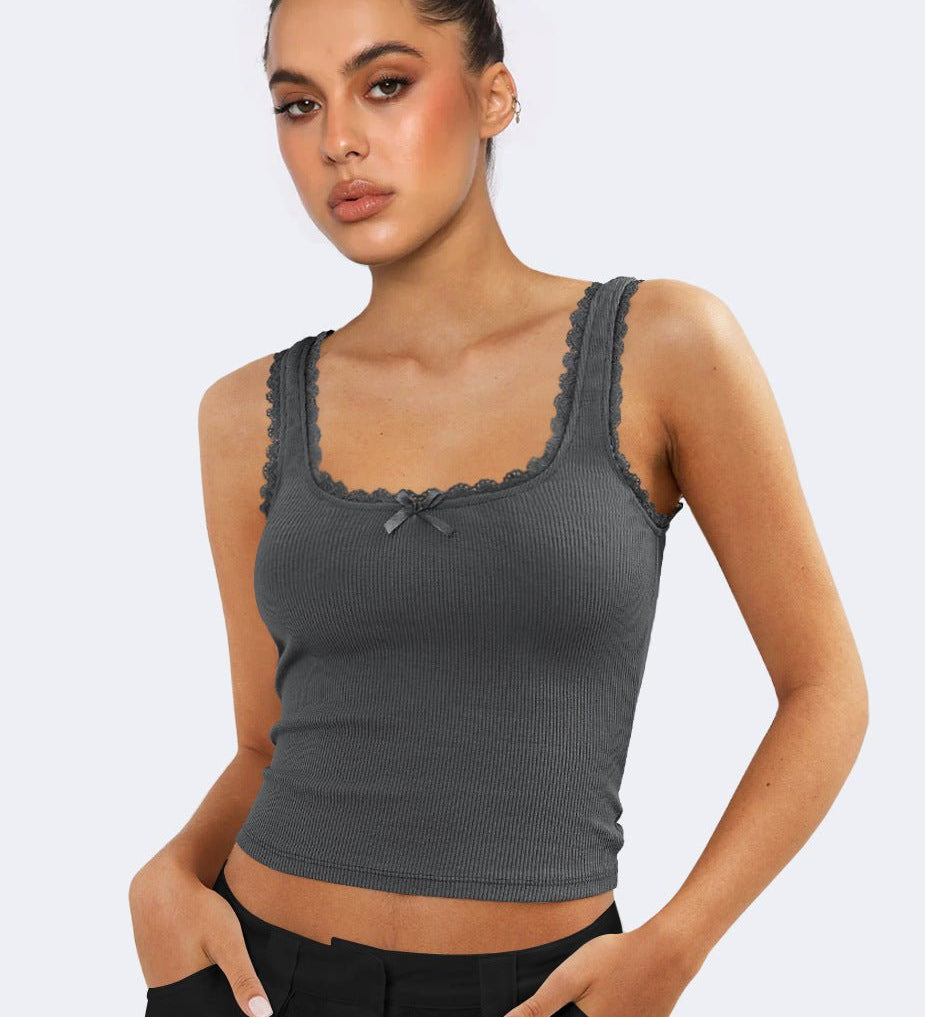 Lea | Romantisches Ripp-Tanktop mit Spitzenbesatz