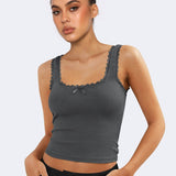 Lea | Romantisches Ripp-Tanktop mit Spitzenbesatz