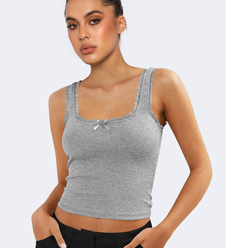Lea | Romantisches Ripp-Tanktop mit Spitzenbesatz