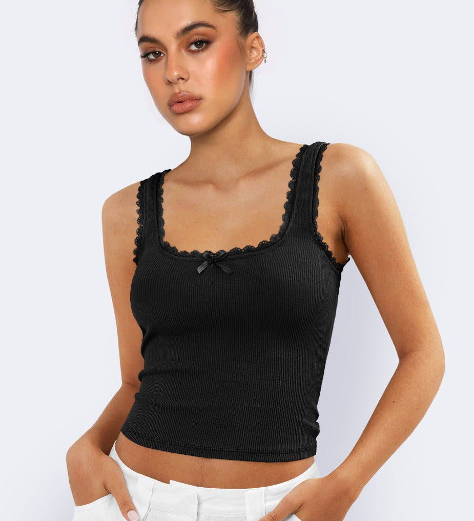 Lea | Romantisches Ripp-Tanktop mit Spitzenbesatz