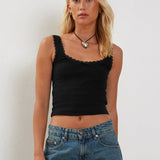 Lea | Romantisches Ripp-Tanktop mit Spitzenbesatz