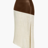 Danica | Eleganter Midirock mit asymmetrischem Kunstleder und Leinen-Design