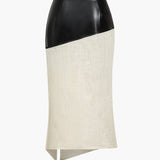 Danica | Eleganter Midirock mit asymmetrischem Kunstleder und Leinen-Design