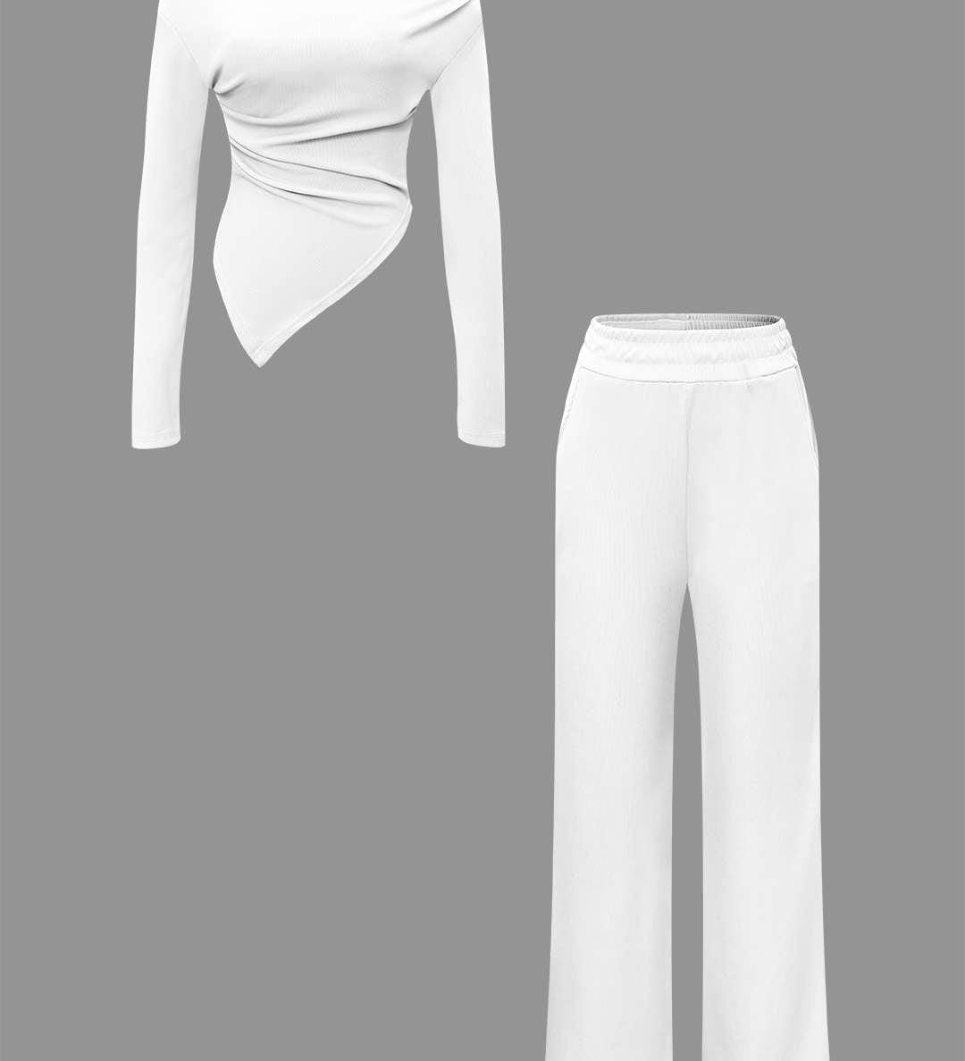 Daniela | Elegantes Zweiteiler-Set mit Asymmetrischem Oberteil & Weiten Hosen