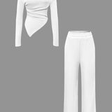 Daniela | Elegantes Zweiteiler-Set mit Asymmetrischem Oberteil & Weiten Hosen