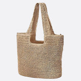 Nora | Gehäkelte große Strohtasche mit doppelten Schulterhenkeln