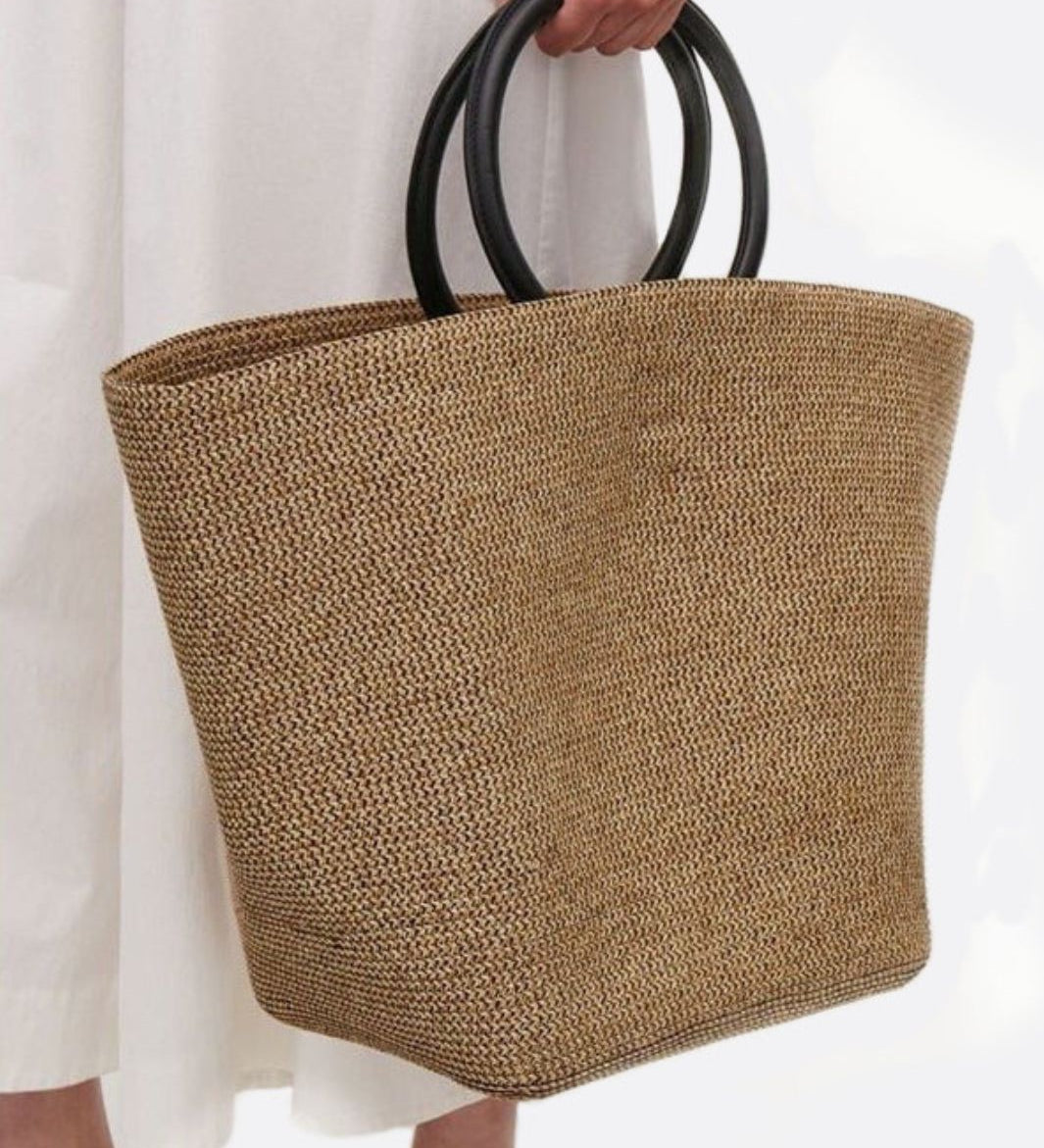 Soléa | Große Strohtasche mit runden Kunstledergriffen – Handgetragene Sommer-Tote Bag