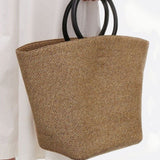 Soléa | Große Strohtasche mit runden Kunstledergriffen – Handgetragene Sommer-Tote Bag