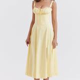 Emilia | Frisches Zitrusgelb Taillenformendes Midikleid