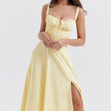 Emilia | Frisches Zitrusgelb Taillenformendes Midikleid