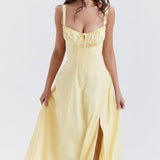 Emilia | Frisches Zitrusgelb Taillenformendes Midikleid