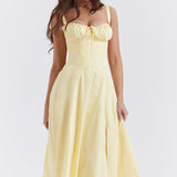 Emilia | Frisches Zitrusgelb Taillenformendes Midikleid