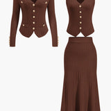 Estelle | Strick-Set mit Blazer, Weste & Midirock