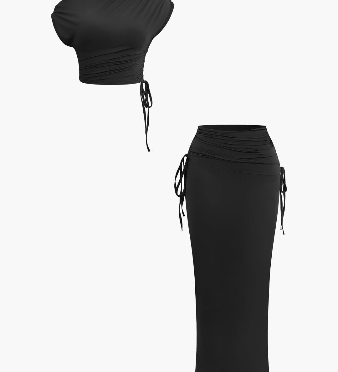 Melody | Asymmetrisches Zweiteiler-Set mit One-Shoulder Crop-Top & Maxi-Rock