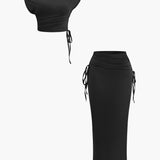 Melody | Asymmetrisches Zweiteiler-Set mit One-Shoulder Crop-Top & Maxi-Rock