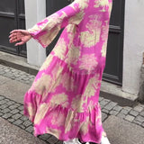 Maxikleid mit Print, Volantärmeln & Stehkragen – Stilvoll & Luftig