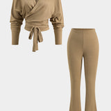 Stella | Feminines Zweiteiler-Set mit Wickeloberteil & Schlaghose