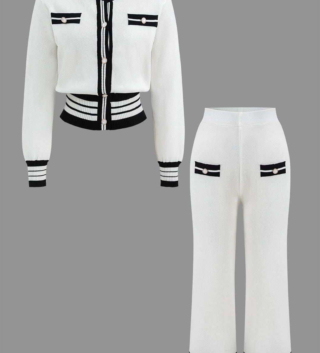 Ariella | Stilvolles Strick-Zweiteiler-Set mit Cropped-Cardigan & Weitbein-Hose