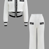 Ariella | Stilvolles Strick-Zweiteiler-Set mit Cropped-Cardigan & Weitbein-Hose