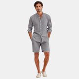 Herren Stehkragenhemd und Shorts Set
