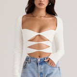Margot | Chic Weiß Ausschnitt Langarm Crop Top für Trendy Frauen