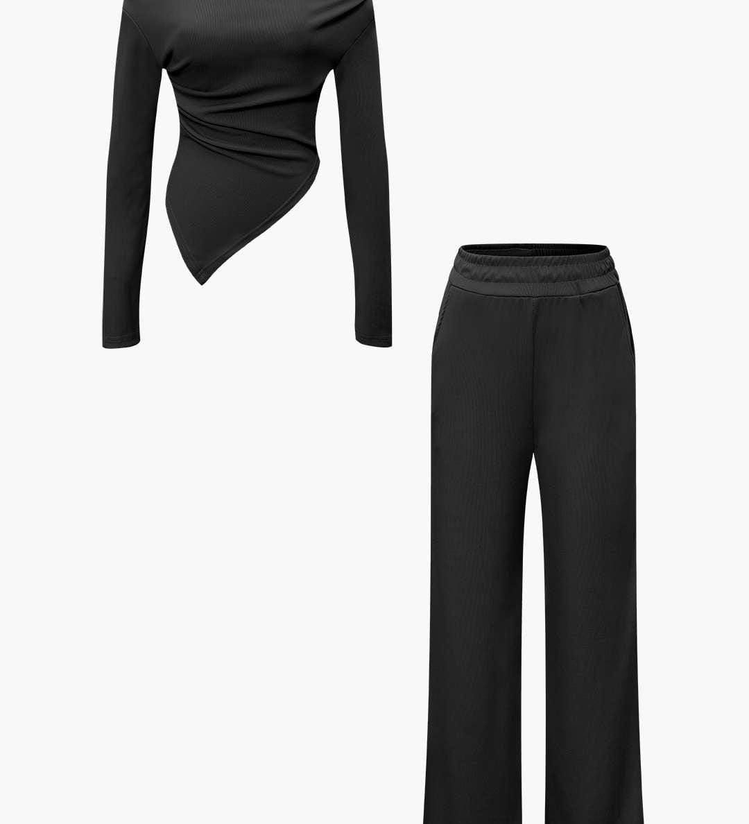 Daniela | Elegantes Zweiteiler-Set mit Asymmetrischem Oberteil & Weiten Hosen