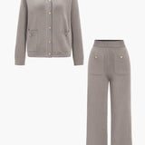 Rosina | Klassisches Strick-Zweiteiler-Set mit Cardigan & Wide-Leg-Hose