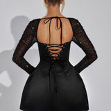 Nina | Satiniertes Minikleid mit Glitzernden Langärmeln